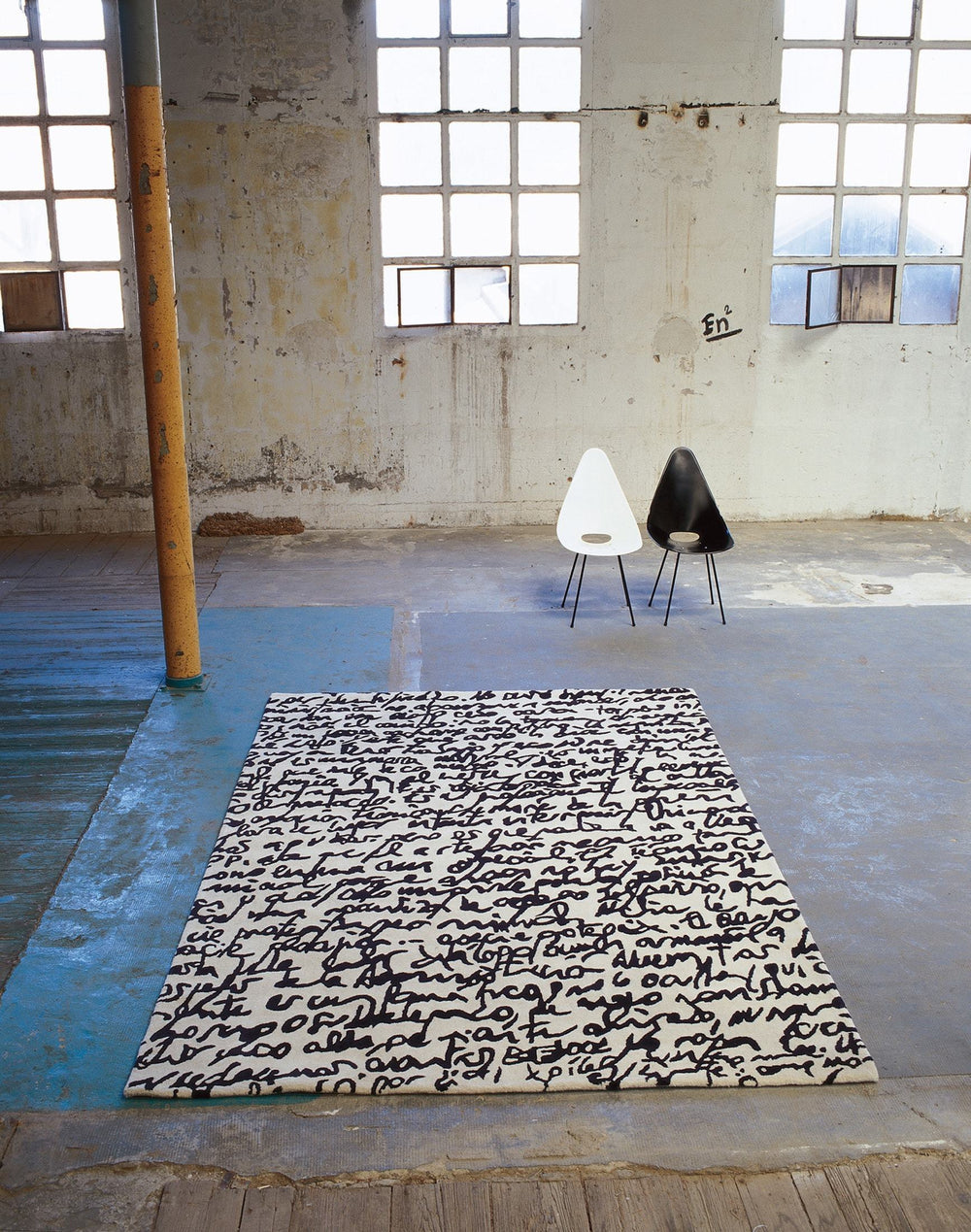 Black on White Manuscrit Rug